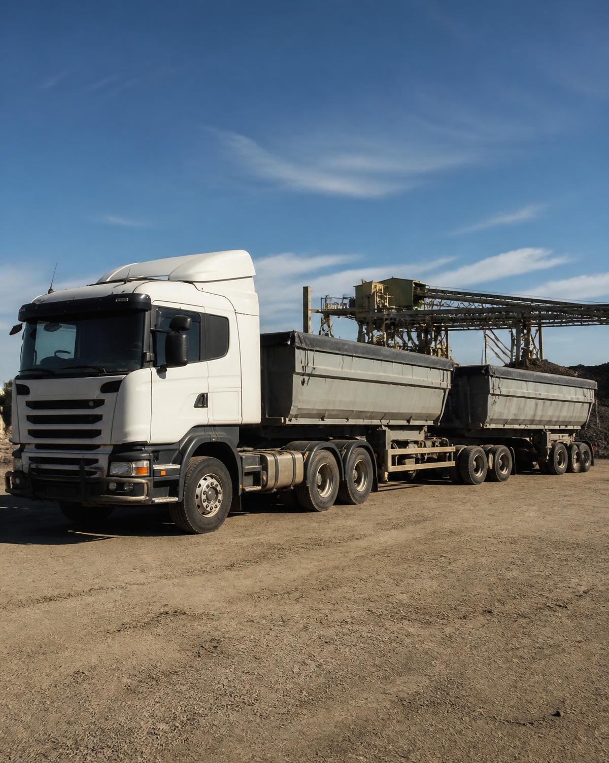Heavy-duty side-tipper truck at a South African industrial loading site