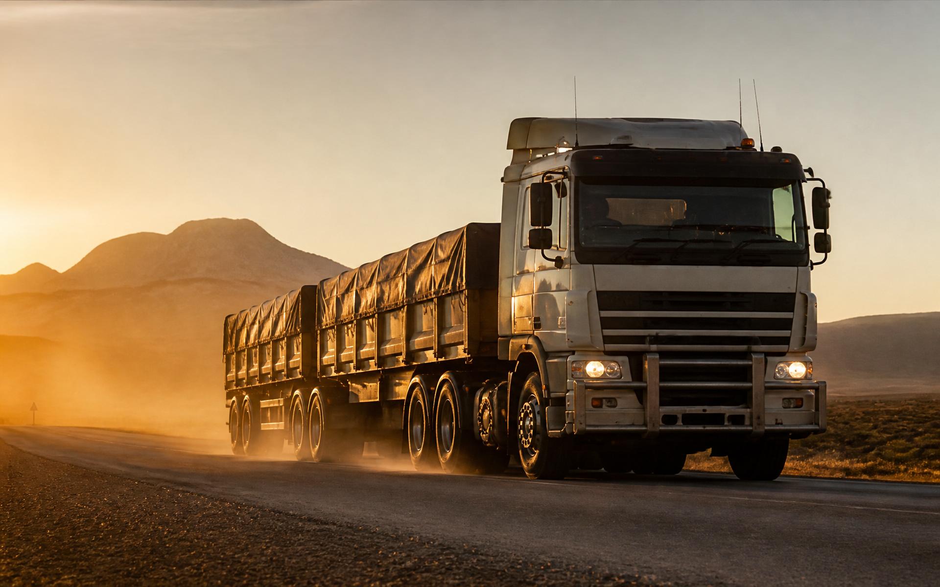 Heavy-duty superlink truck on a South African highway at golden hour